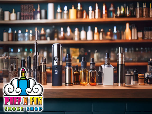 puff n fun smoke shop display various smoking product range on counter